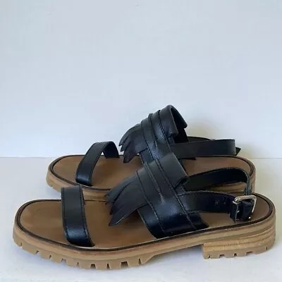 Zara Basic  Faux Leather Fringe Slingback Sandals EU 37 US 6.5-7M • $30