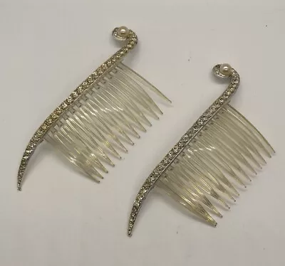 Vintage Hair Comb Rhinestones And Pearl 4.5” 2 Pcs • $13.42