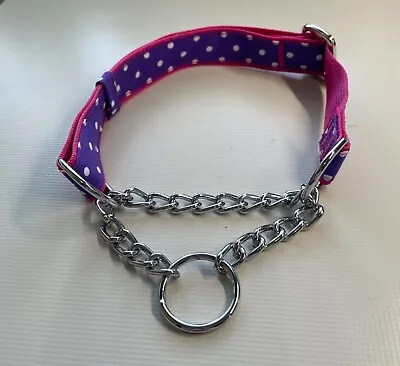 Martingale Half Check Choke Chain Adjustable Dog Collar Purple/ Pink Dots  • £7.15