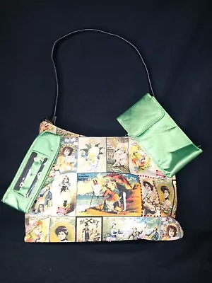 Vintage Style Antique Postcard Embellished Medium Shoulder Bag W/ 2 Pouches NWOT • $25