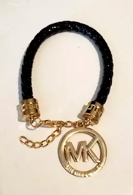 **NEW Michael Kors Black Patent Leather Braided Bracelet With Gold Logo Charm** • $23.99