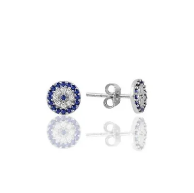 Silver 2Ct Lab Created Sapphire & Diamond Stud Earrings 14K White Gold Plated • $98.99