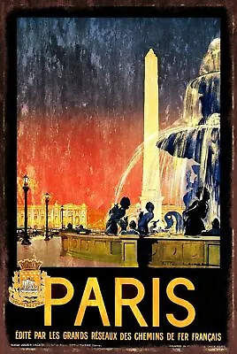 Paris France Train Travel Aged Look Advert Vintage Retro Style Metal Sign Rail • £3.49
