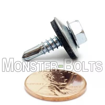 #10 X 3/4  HWH W Bonded EPDM Washer Zinc #3 Pt.0Self Drilling Tek Roofing Screws • $17.91