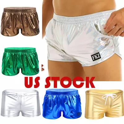 US Men's Shiny Metallic Boxer Shorts Swim Trunks Swimsuit Low Waist Underwear • $10.11