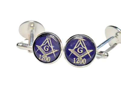 Masonic Freemason Cufflinks Gift Personalised With Own Lodge Number In Blue • £13.99