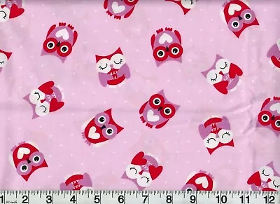 Vintage Valentine Fabric Owls With Hearts OOP Cotton Free Shipping • $14.02