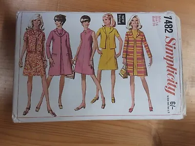 £5 • Buy Vintage 1960s Simplicity 7482 Shift Dress Coat Jacket Pattern Bust 36  Size 14