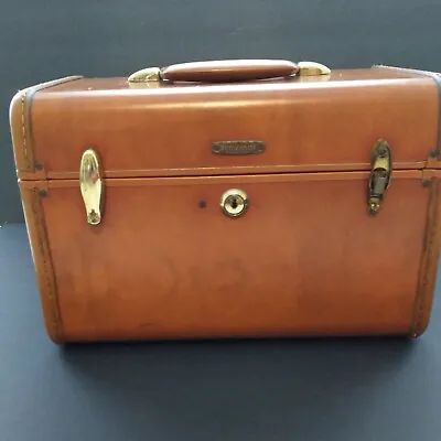 Vintage Samsonite Schwayder #4612 Brown Faux Leather Makeup Train Hard Case Tray • £61.76
