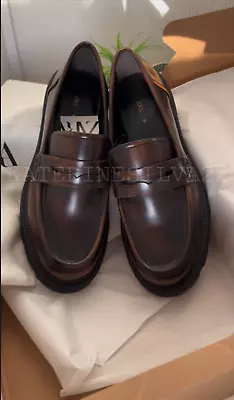 Zara New Woman Ss24 Brown Distressed-effect Track-sole Loafers Ref:1518/310 • $114.99