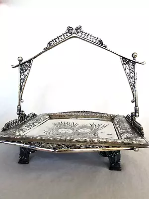 Meriden B. Company 1852 Silver Plated Embossed Square Bridal Basket W/ Handle • $69.99