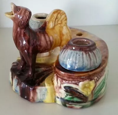 Pretty/Old Majolica Palissy Inkwell With A Dog Nice And RARE • £240.09