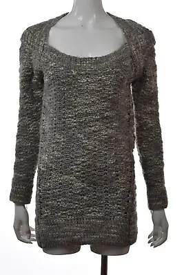 VPL Womens Sweater Size S Gray Ivory Scoop Neck Long Sleeve Wool Top Casual • $19.99