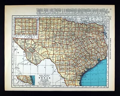 1937 McNally Map Texas Austin Houston Dallas San Antonio El Paso Galveston Waco • $17.60