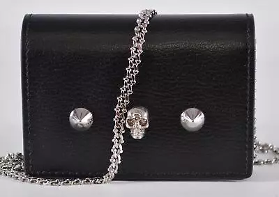 $532.97 • Buy New Alexander McQueen Leather Studded Skull MICRO Crossbody Card Holder Wallet
