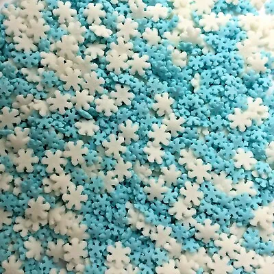 EDIBLE ICE BLUE & WHITE SNOWFLAKE MINI SPRINKLES For Cake Decorations • £3.75