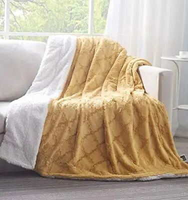 Tache Faux Fur Throw Blanket Mustard Yellow Moroccan Lattice Pattern Super  • $91.75