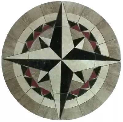 Marble Floor Medallion Mosaic Travertine And Granite 36 Compass Rose Star • $599.99