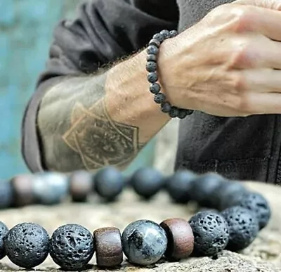 Lava Stone Bracelet Tibetan 8mm Bead Wrist Chain Buddha Jewelry Black Stones • $5.08