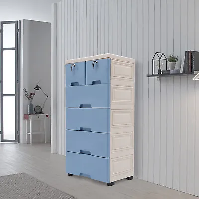 $80.85 • Buy Clothes Storage Cabinet 6 Drawers & Lock &Keys Dresser Organizer 4 Wheels Blue