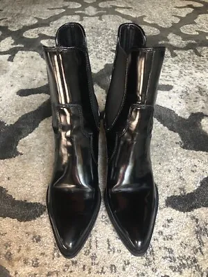 $17 • Buy Zara Faux Black Leather Bootie Boots 5.5