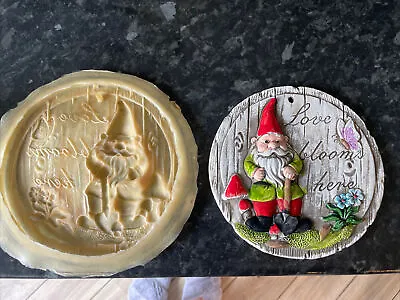 Garden Gnome Plaque Latex Rubber Mould Mold Fairy Garden Mushrooms & Flowers • £7.50