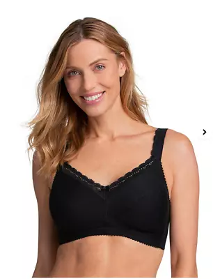 Miss Mary Of Sweden Cotton Comfort Non Wired Bra UK 44DD Black • £29