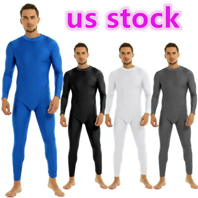 US Mens Long Sleeve One Piece Unitard Full Body Leotard Bodysuit Underwear Gift • $17.48