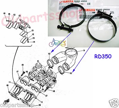 Yamaha TZ250 RD125 RD200 RD250 RD350 RD400 R5 Air Joint Clamp X2 NOS Y Boot Band • $27.99