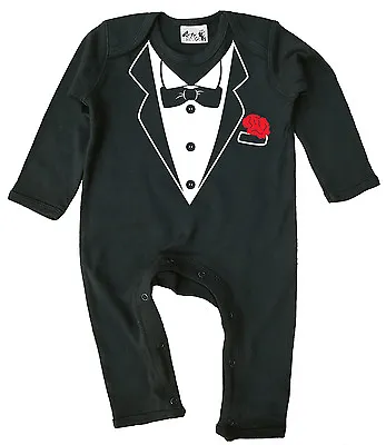 Dirty Fingers Funny Baby Tuxedo Black Romper Suit Tux Dinner Jacket Formal Wear • £14.95