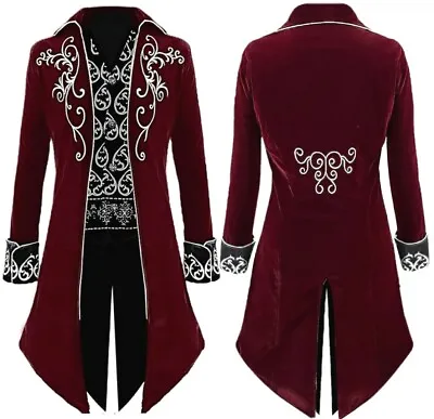 NEW Steampunk Victorian Velvet Men's (3XL) Swallow-Tail Coat. Wine/Black/Silver. • $65