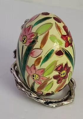 Vintage Painted Egg Floral Wood 2.75 X 1.75  • $18