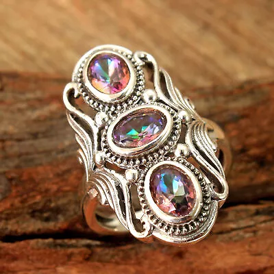 Mystic Topaz Gemstone 925 Sterling Silver Jewelry Handmade Ring Size US 7 • $16.77