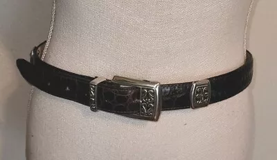 Vintage Brighton 90's Silver Ornate Concho Brown Leather  Belt L USA • $8