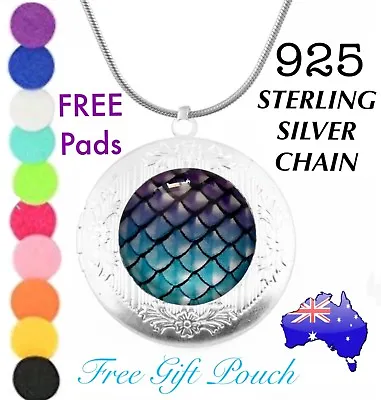 $10.95 • Buy Mermaid Scales Essential Oil Diffuser Locket 925 Sterling Silver Chain Necklace