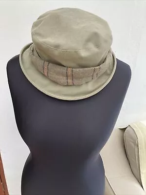 Ladies JACK MURPHY French Khaki Outdoor Rain Hat Tweed Check Lined One Size • £22