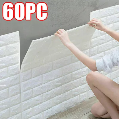 60Pcs Self Adhesive 3D Tile Foam Stick Wall Paper Brick Wall Sticky Wallpaper • £20.85