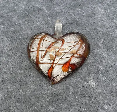 Shimmer Rusty Red & Pink Heart Glass Pendant Fashion Jewelry Unmarked • $6.99