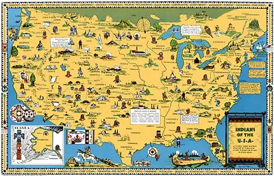 $9.99 • Buy Indians USA - Native American Tribes - 1944 - Pictorial Map Poster