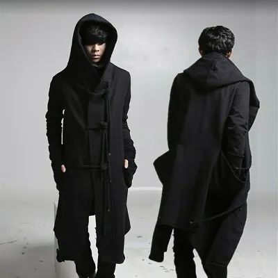 Mens Punk Hooded Cloak Cape Trench Coat Loose Cardigan Gothic Outwear Jackets • $48.99