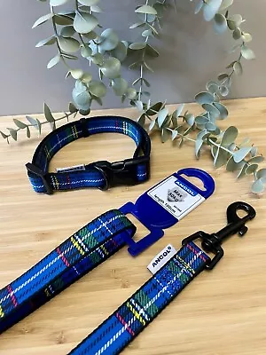 Ancol Blue Tartan Nylon Adjustable Dog Or Puppy Collar Various Sizes • £5.99