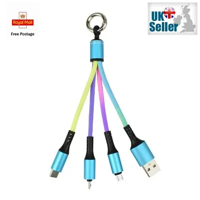 3 In 1 Fast Charging 3A USB Cable Charger Phone Type-C Micro USB IOS Keychain • £5.59