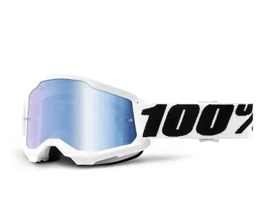 100% Strata 2 Motocross  White With Mirror Blue Lens Goggles  100 Percent • $28.99