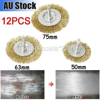12PK Steel Wire Brush Wheel Brushes 1/4  Shank Rotary Grinder Tools 50/63/75mm • $19.60