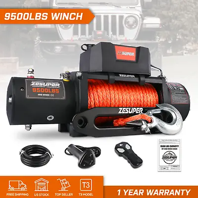 Electric Winch 9500LBS 12V Synthetic Rope Towing Truck Trailer Jeep 4WD • $329.90
