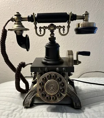 Brass Functioning Vintage Style Telephone With Line Cord 10  X 6  X 12  Black • $49