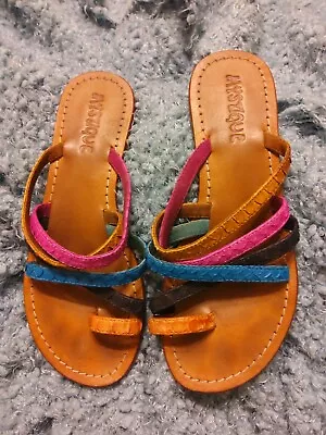 MYSTIQUE Women Rainbow Croc Print Leather Sandals Flip Flop Slip On Size 8 • $21.95