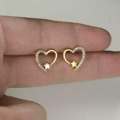 Solitaire Women's Stud Earrings 2.00 Ct Heart Cut Diamond 14K Yellow Gold Finish • $34.99