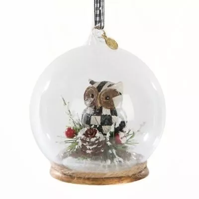 Mackenzie Childs COURTLY CHECK OWL CLOCHE GLOBE GLASS ORNAMENT • $44