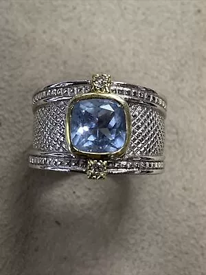 JUDITH RIPKA 18K Yellow GOLD Sterling Silver Ring DIAMOND & Blue Quartz • $349.99